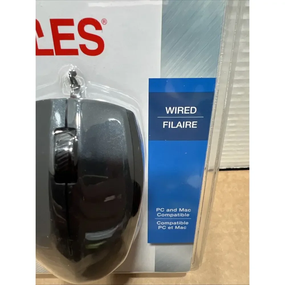 STAPLES Wired Optical Mouse Black PC & Mac Compatible NEW & SEALED